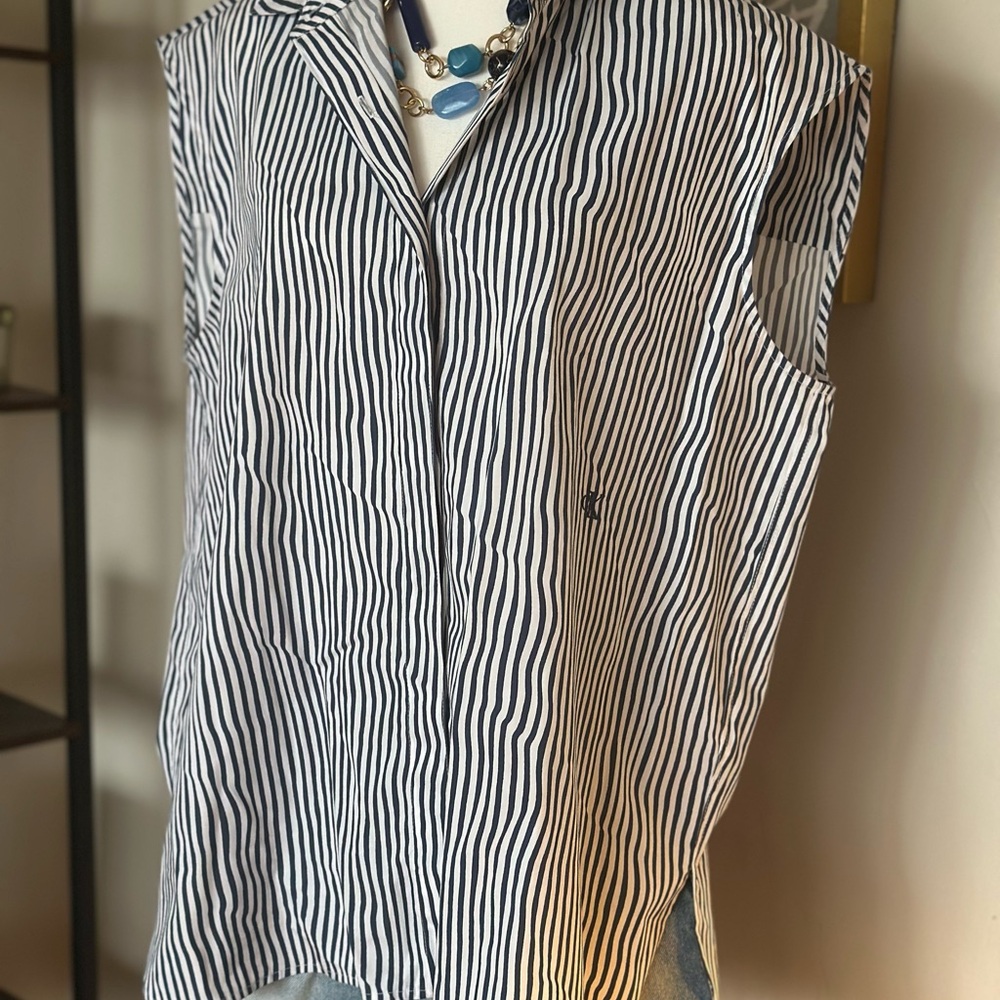 Calvin Klein Blue and White Striped Button Down Shirt - Picture 8 of 10
